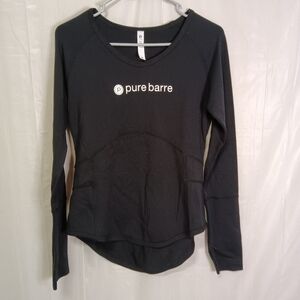 PURE Barre x Glyder Glow Long Sleeve Top Black Zipper Pocket Run  Sz M